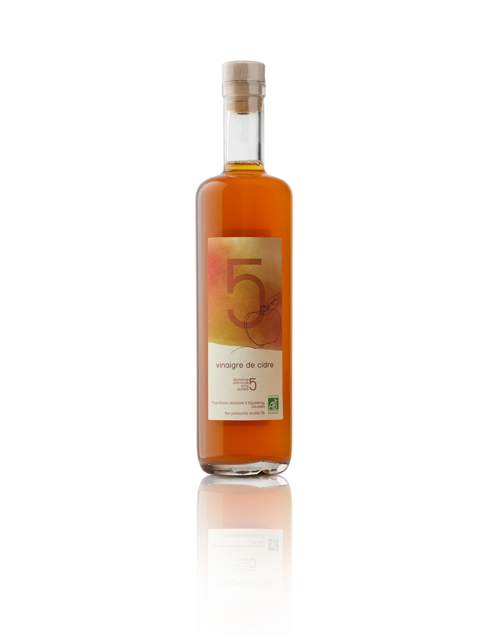 Botella de vinagre de sidra sin filtrar del Domaine des Cinq Autels, 50cl
